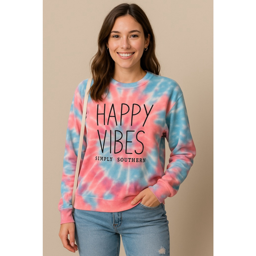 Simply Southern Tie-Dye Happy Vibes Sweatshirt Women’s Size L Long sleeve